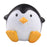 A round black and white penguin squishy with yellow feet and beak