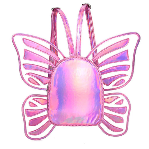 Pink holographic butterfly backpack with pink wings