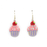 A pair of cupcake shaped earrings with pink and purple details