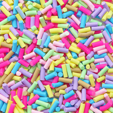 A mix of bright coloured long sprinkles