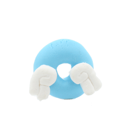 A blue donut charm with white wings