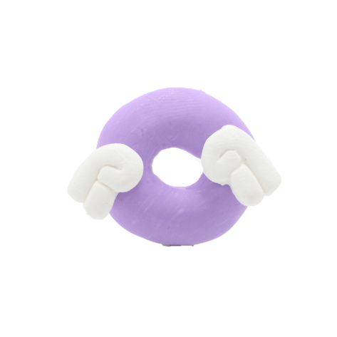 A purple donut charm with white wings