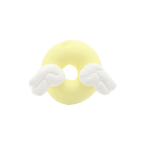 A yellow donut charm with white wings