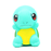 A mint coloured squishy with the shape of a tortoise, has a yellow belly and and angry expression in its face.