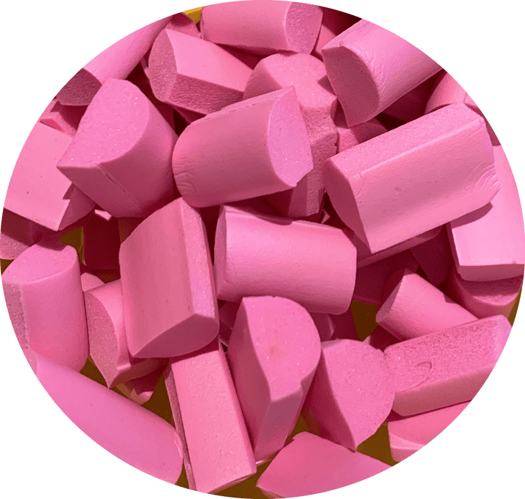 Several foam light pink foam chunks