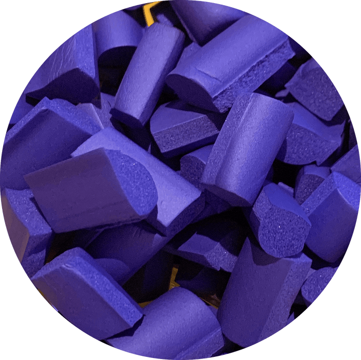 Several foam purple foam chunks