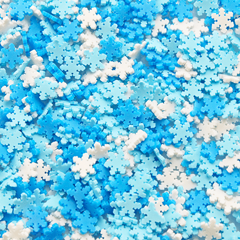 A mix of white and blue snowflakes sprinkles