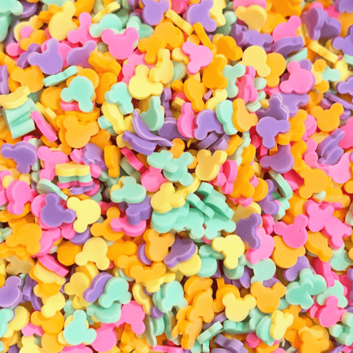 A mix of bright multicoloured mickey head sprinkles