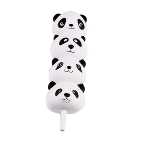 A pen with four panda head squishies