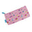 Rectangular pink pencil case with a unicorn, donut, and ice cream pattern.