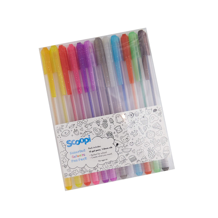 A pack of 12 gel pens of different colours