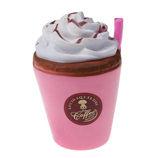 A pink frappuccino squishy with a pink straw and white icing