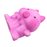 A pink piggy squishy squeezed by the belly